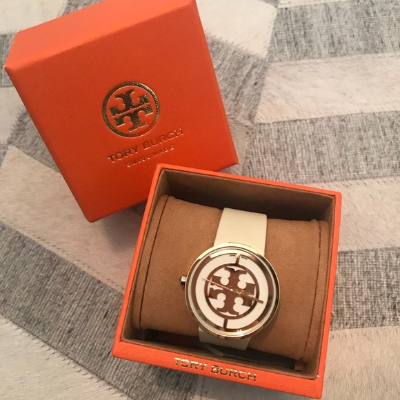 Tory Burch Jewelry - Tory Burch Reva Logo Watch White Leather